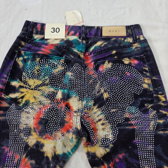 MNML Men’s Size 30 Skeleton Sequins/Rhinestones Multicolored Denim Jeans - Picture 4 of 9